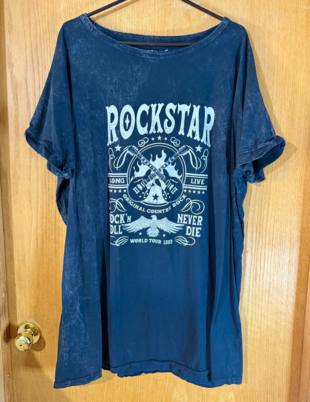 Artfuluv Rockstar Logo Graphic Print T-Shirt Black Crew Neck 2XL